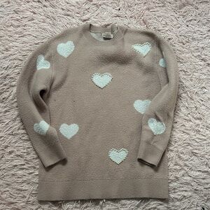 Charming Heart Patterned Tan Sweater